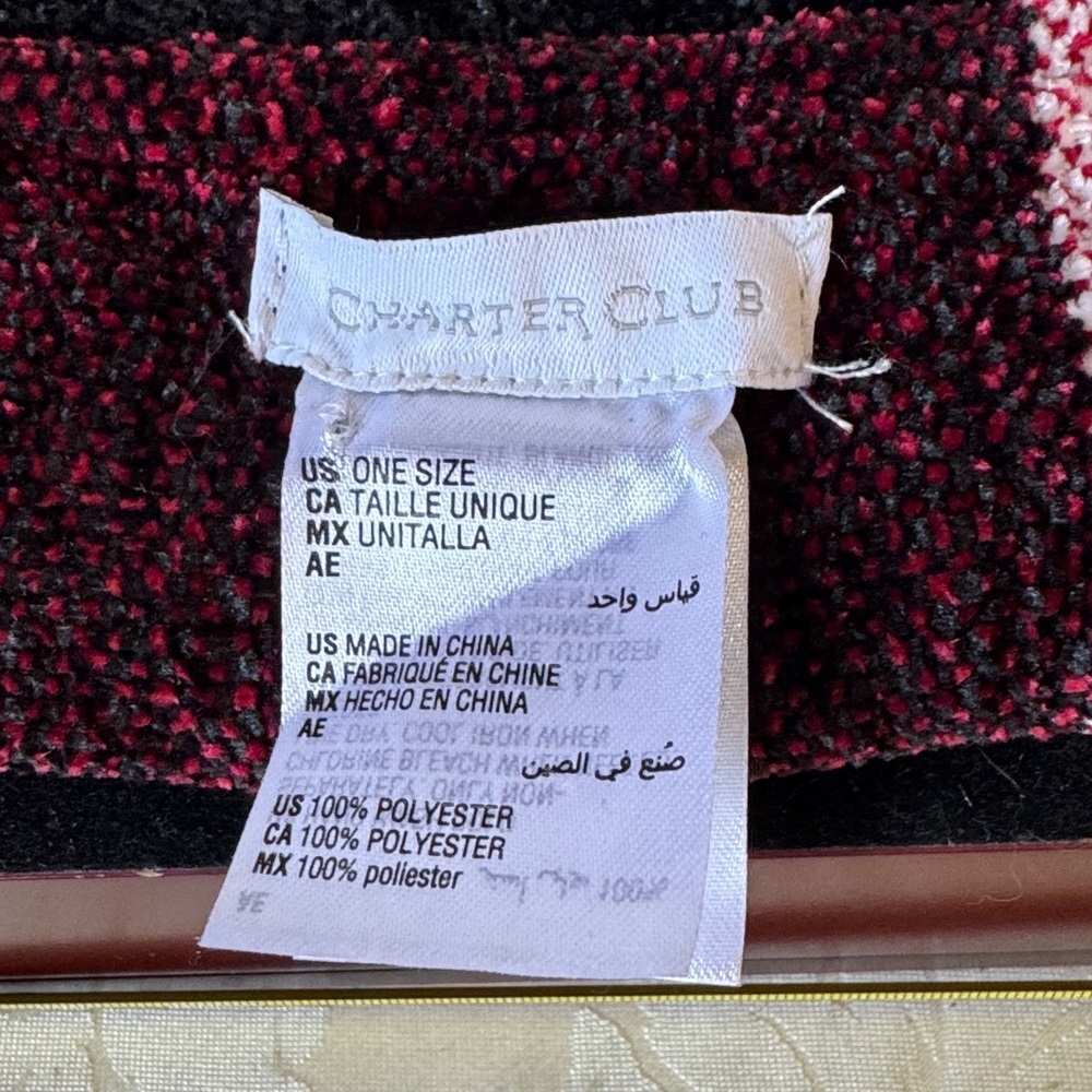 CHARTER CLUB Womens Red Chenille Fringed Infinity Scarf. Plaid Red and Black - Picture 3 of 5